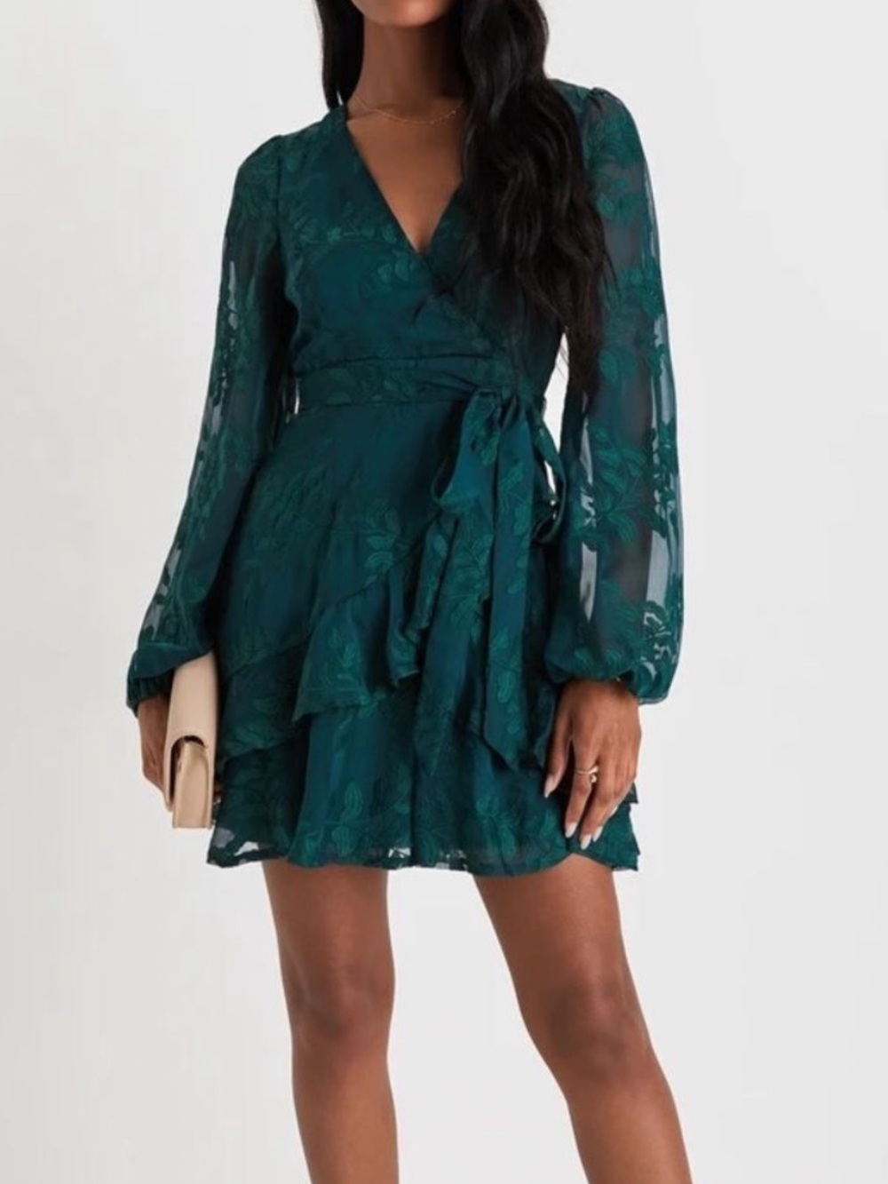 LULUS Inclined to Romance Emerald Green Floral Embroidered Mini Dress